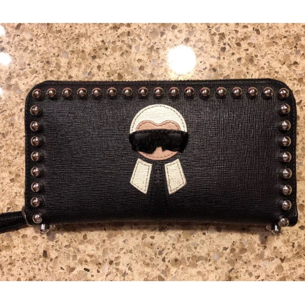 Fendi Karlito Studded Saffiano Leather Wallet